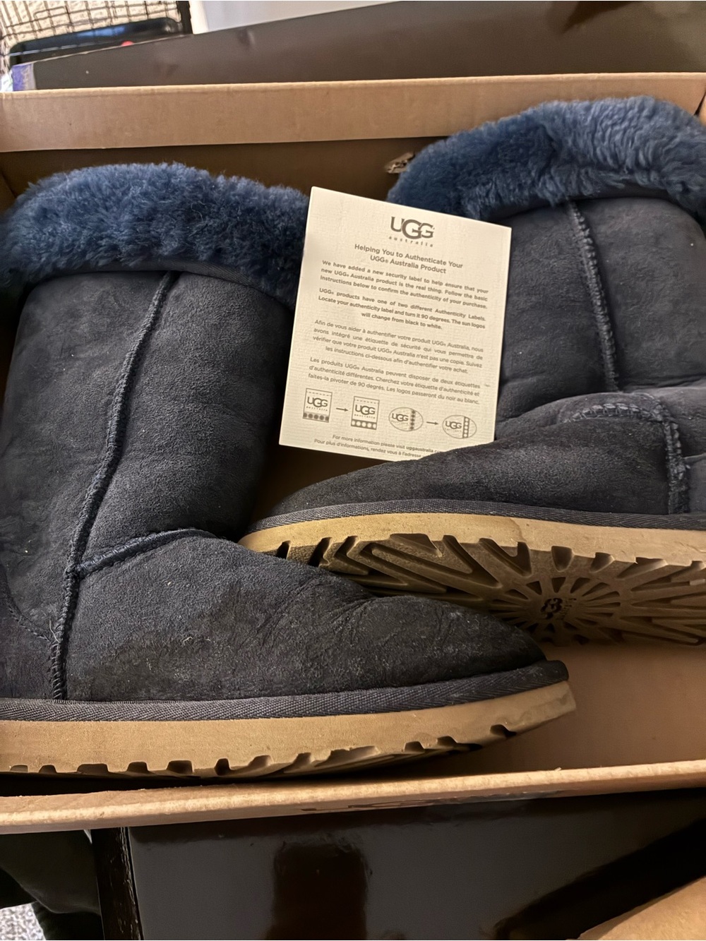 UGG mid-calf Navy Blue Sheepskin with Shearling Cuff! New in original box